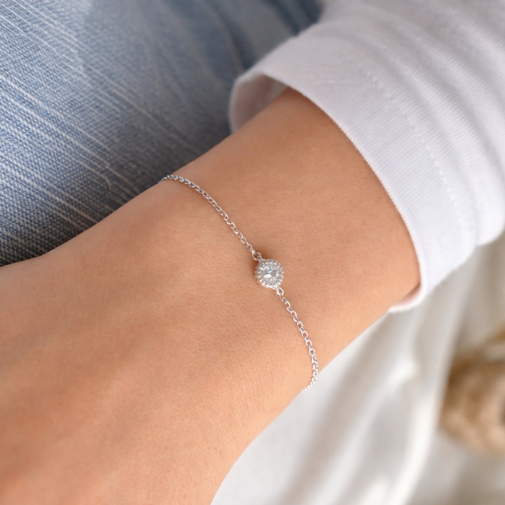 925 Sterling Silver Rhodium-Plated Bracelet Zirconia Pendant New in Packaging - Picture 3 of 4